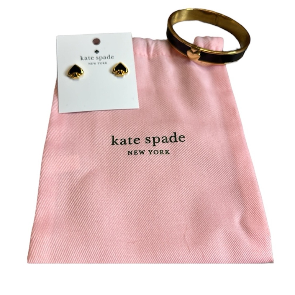 Kate Spade Heritage Hinge Bangle & Stud Earrings in Black Enamel & Gold